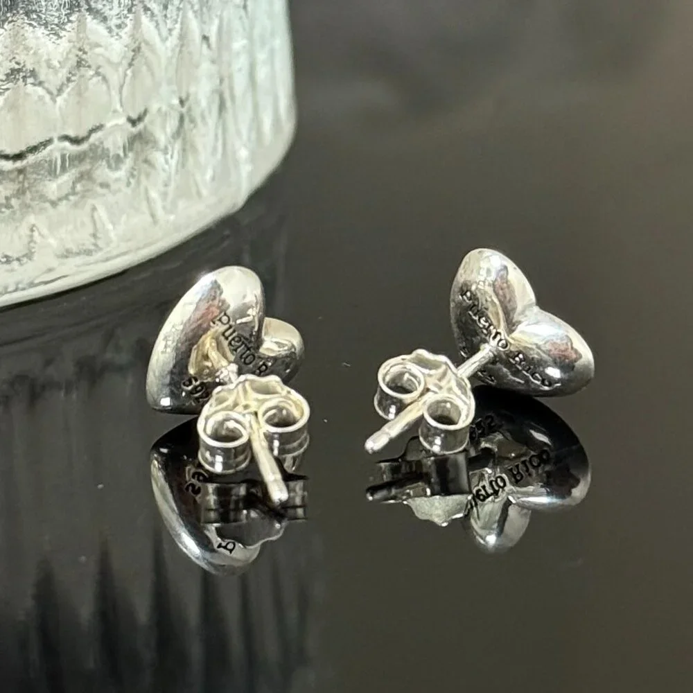 Puerto Rico Flag Heart Earrings S925 Sterling Silver Stud Earrings Handmade - Picture 6 of 6